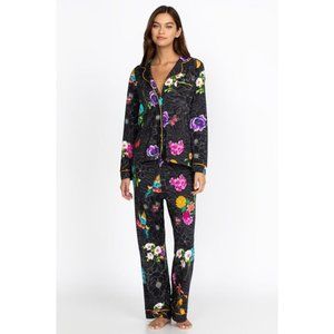 Johnny Was Zippy PJ Set Sleepwear Long Pajama Lounge Wear Black Floral XXL NEW